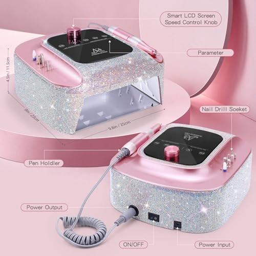 ANBEISTEE 2-in-1 Nagelbohrer & UV-LED-Nagellampe, professioneller wiederaufladbarer elektrischer Nagelbohrer 45000 U/min, Nagelfräser, schnelle Nageltrocknungs- und Aushärtungslampe, für Salon und Zuhause