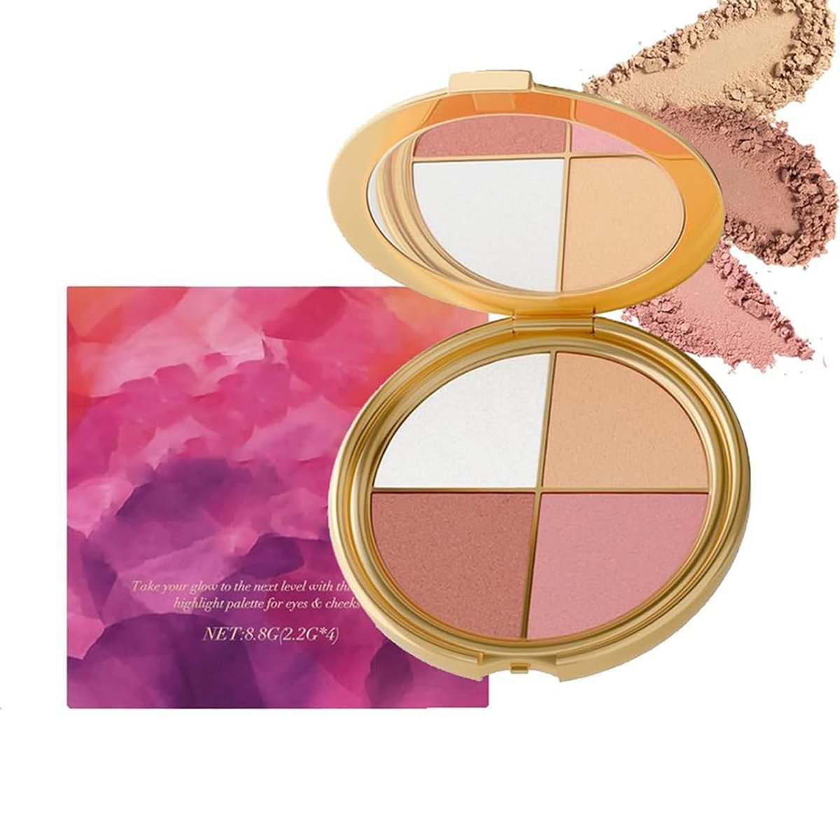 Eye & Cheek Palette - Lidschatten und Highlighter Makeup, Kontur-Set mit Schimmer-Glow, natürliches Glow-Konturpuder, mit abnehmbarem Pinsel - görsel 16