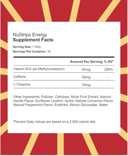 NuStrips™ Schnell lösliche Energie-Streifen mit 50 mg Koffein, L-Theanin & Vitamin B12 – Sofortige Energie & Fokus ohne Zittern oder Crash – Wirkt schneller als Kaffee – Beruhigender Zimt (3 Streifen)