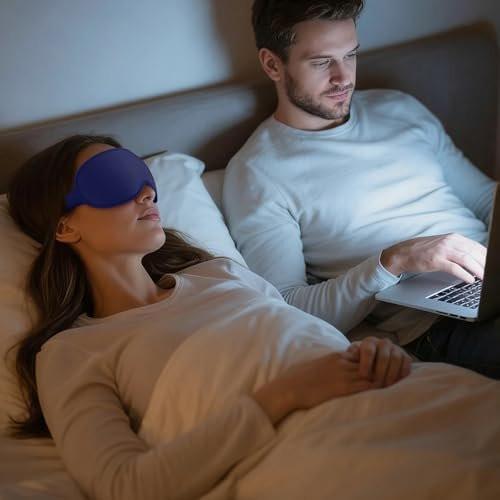 Vynix Schlafmaske für Männer und Frauen – 100% blickdichte Augenmaske für erholsamen Schlaf – 3D weiche Schlafmaske für Seitenschläfer – Druckfreies Augenpolster für Wimpernverlängerungen – Reise Essentials für Flugzeug, Blau