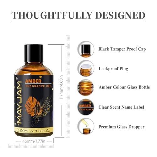 Amber Duftöl – MAYJAM 100 ml Ätherisches Öl für Diffuser, Seifen- und Kerzenherstellung, langanhaltend