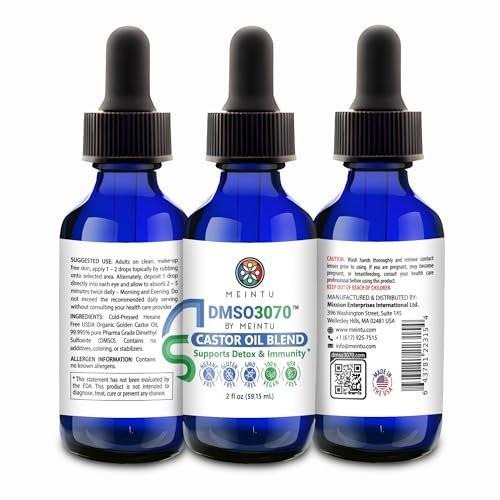 MEINTU DMSO Rizinusöl – Reines kaltgepresstes Bio-Öl für Hauterneuerung, Entgiftung und Immunbalance – Hexanfrei für Gesicht, Gelenke und Muskeln – Veganes Rizinusöl für Wimpern – 60 ml