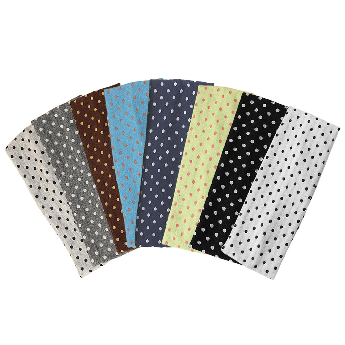 Weazppre 8er-Pack Klassische Polka-Dot-Stoff-Stirnbänder, Schwarz-Weiß, Elastisches Material, Einheitsgröße, Bequemes Alltags-Haaraccessoire für Frauen