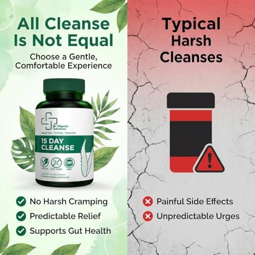 15-Tage-Darmreinigung & Detox für Frauen und Männer – Sanfte Darmkur mit Sennesblättern, Aloe Vera, Flohsamenschalen & Probiotika – Vegan, Non-GMO, 15 Kapseln – Dr Vitamin Solutions