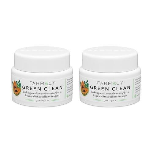 Farmacy Makeup Remover Cleansing Balm Bundle - Green Clean wasserfester Makeup-Entferner + Öl-basierter Reiniger - Sanfte doppelte Reinigung mit Peeling-Effekt - Verwandelt sich von Balsam in milchigen Schaum (50ml, 2er-Pack)