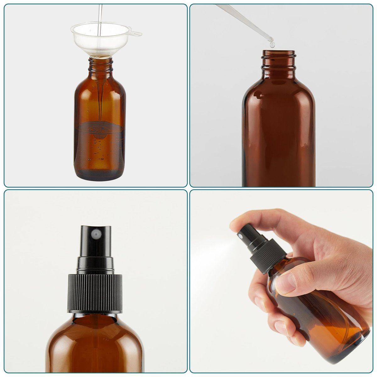 Bastelica Dunkelamber Glas-Sprühflaschen 118 ml, Kleine Glas-Sprühflaschen für Ätherische Öle, Feiner Nebel für Gesicht, Haare, Pflanzen, Reisen, Parfums, Reinigungslösungen - 2er-Pack