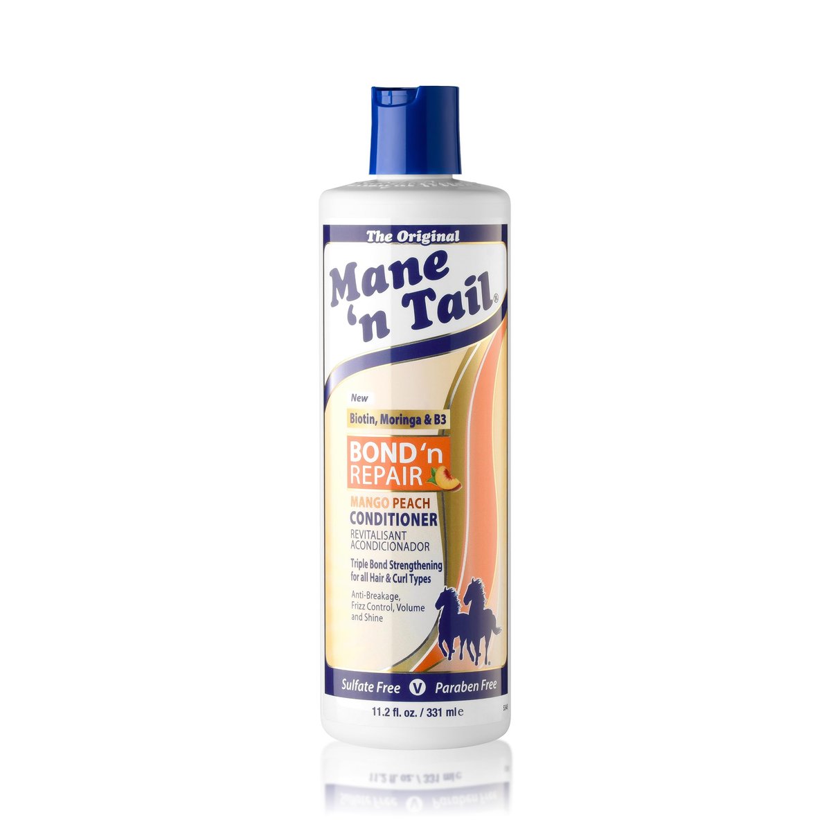Mane ’n Tail Bond ’n Repair Conditioner – Feuchtigkeitsspendender, entwirrender Conditioner für geschädigtes Haar, Anti-Bruch & Frizz-Kontrolle, Triple Bond Repair mit Biotin, Moringa & Niacinamid, Mango-Pfirsich 11,2 fl oz