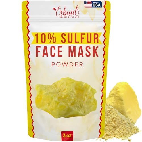 Schwefel-Gesichtsmaske – Natürliche aufhellende Gesichts-Tonermaske als Pulver – Glow-Hautpflege für fettige & zu Unreinheiten neigende Haut – Schwefel & Bentonit absorbieren überschüssiges Öl und reinigen Poren – Hergestellt in USA