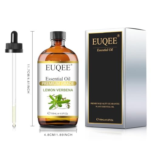 EUQEE Zitronenverbene Ätherisches Öl 118ml – Reines & Natürliches Zitrusduftöl für Diffuser, Hautpflege, Morgenrituale & Aromatherapie, Große Flasche mit Pipette