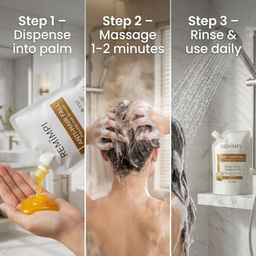 REMIMPI Kräuter-Haarausfall-Shampoo, Ingwer & Ginseng Kopfhautreiniger mit Jojoba & Haferextrakten, Stärkende Formel für dünner werdendes Haar, 300ml (2er-Pack Duo-Set)