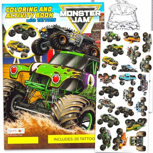 Monster Jam Temporäre Tattoos Party-Set – Bundle mit 26 Gravedigger-Monster-Truck-Tattoos und Malbuch | Monster Jam Partyzubehör