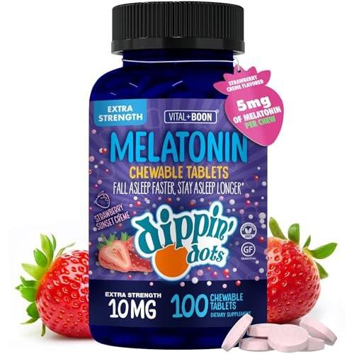 Dippin' Dots Kautabletten Melatonin 10mg – Melatonin 10 mg Tabletten für Erwachsene – Zuckerfrei – Erdbeer-Sonnenuntergang-Creme-Geschmack – Schlafunterstützung – Koscher, Glutenfrei, Vegetarisch (100 Stück)