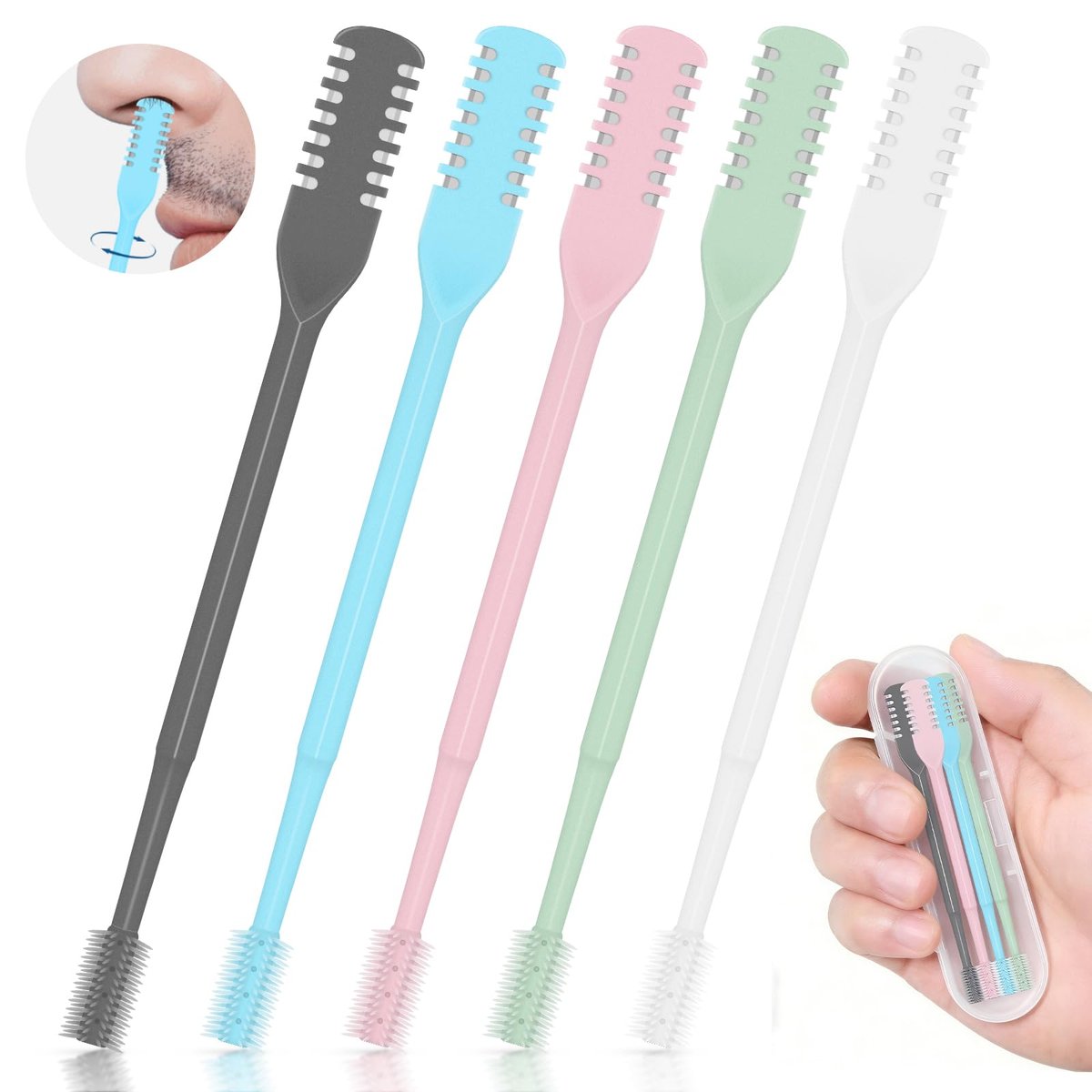 CNURO Nasenhaarentferner, 5-teiliges Set mit 360° rotierendem Nasenhaartrimmer, doppelseitiger Nasenhaarschneider für Männer und Frauen, Komplettset in 5 Farben mit weicher Bürste