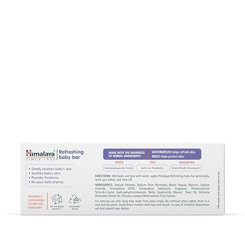 Himalaya Erfrischender Babybar – Sanfte Kräuterreinigung für Babys empfindliche Haut, beruhigt und hydratisiert, kein Spannungsgefühl nach dem Bad, klinisch getestet, 125 g, 3er-Pack