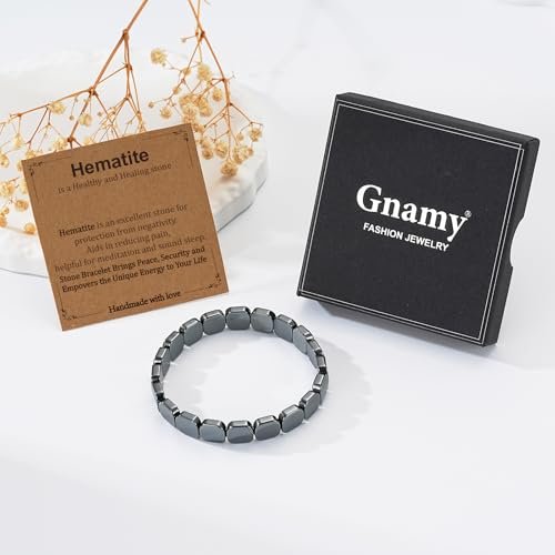 Gnamy Hämatit-Armband für Männer – Natürliche Heilstein-Armbänder als Geschenk für Ihn, Ehemann, Freund