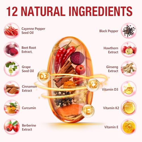 Cayenne Pfeffer Softgels mit Rote-Bete-Extrakt, Kurkuma Curcumin & Weißdorn – Angereichert mit Vitamin D3, K2 & E – Unterstützt Herzgesundheit, Kreislauf & Venengesundheit der Beine – 240 leicht einzunehmende Kapseln