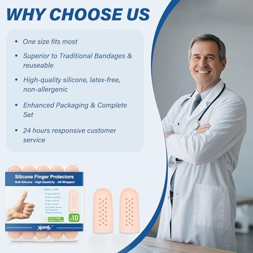 Gel-Fingerlinge mit Belüftungslöchern, Silikon-Fingerschutzkappen für Daumen- und Fingerspitzen, ideal bei Triggerfinger, Arthritis, Rissen, Blasen, Schwielen, Nagelhaut & Schmerzlinderung (Hautfarben, M(10))