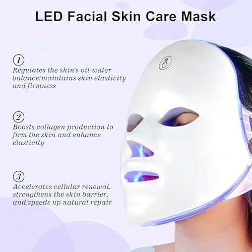 XANBYYE Rotlichttherapie-Gesichtsmaske – Anti-Aging LED-Maske mit 7 Farben und einstellbarer Helligkeit, wiederaufladbar für zu Hause