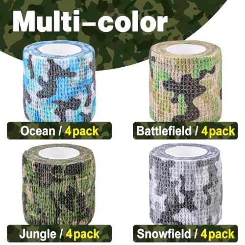 AZEN 16er-Pack selbstklebende Bandage, 2" x 5 Yards, elastische Kohäsivbandage, Sporttape, Tierverband, Knöcheltape, Tattoo-Abdeckung (Camo)