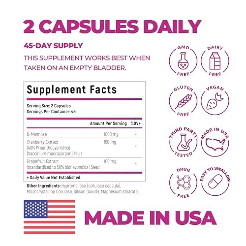 Blasenkontrolle Ergänzung, D-Mannose mit Cranberry, 1000 mg für Blasenkontrolle. Fortschrittliche Nierenunterstützung für die Gesundheit der Harnwege. Premium Blase, D-Mannose, Entgiftung und Reparatur, 90 Kapseln, Hergestellt in den USA