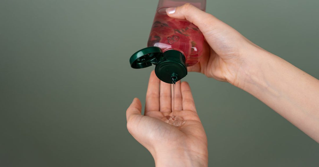 Hand Sanitizer with Moisturizer Best – Eine Flasche feuchtigkeitsspendendes Händedesinfektionsmittel auf einem Holztisch
