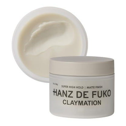 Hanz de Fuko Claymation – Premium Haarstyling Clay für Herren – Superstarker Halt, Mattes Finish – Clay & Wax Hybrid, Ideales Texturprodukt für glattes, welliges und dickes Haar – 2 oz Reisegröße