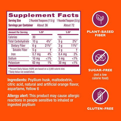 Metamucil 4-in-1 Psyllium Husk Faserpulver, Zuckerfrei, Orangen-Geschmack, 72 Portionen, tägliches Ballaststoffpräparat für die Verdauungsgesundheit