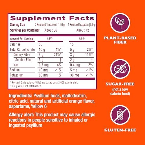 Metamucil 4-in-1 Psyllium Husk Faserpulver, Zuckerfrei, Orangen-Geschmack, 72 Portionen, tägliches Ballaststoffpräparat für die Verdauungsgesundheit