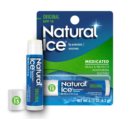 Mentholatum Natural Ice Original Medicated Lippenbalsam – Feuchtigkeitsspendende Pflege für trockene, rissige Lippen mit SPF 15 (12er-Pack)