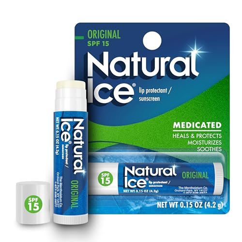 Mentholatum Natural Ice Original Medicated Lippenbalsam – Feuchtigkeitsspendende Pflege für trockene, rissige Lippen mit SPF 15 (12er-Pack)