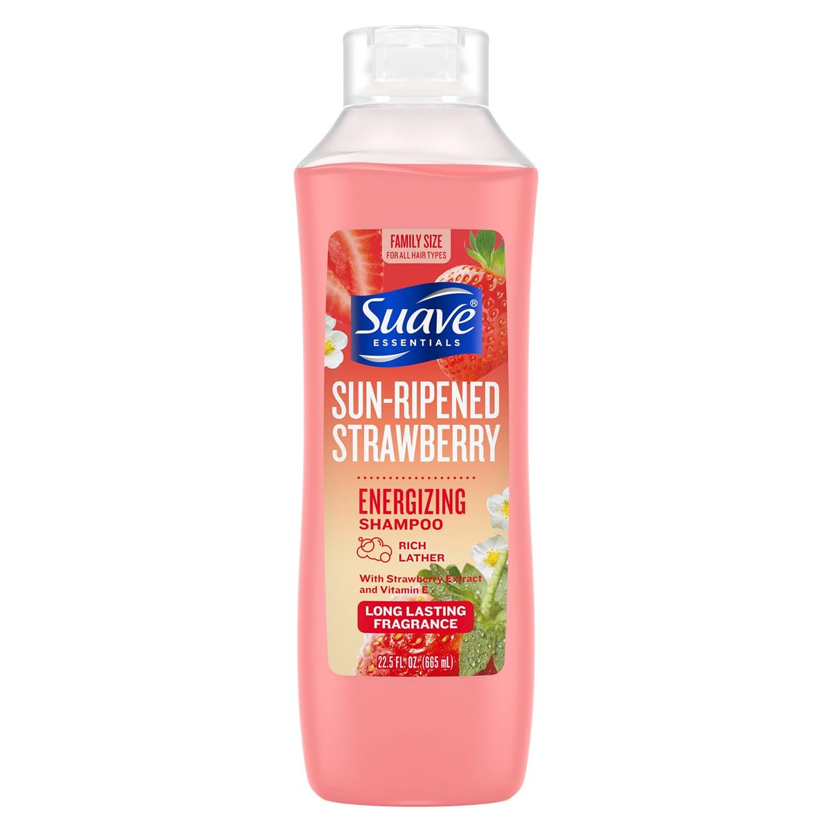 Suave Shampoo, Erdbeer Familienflasche – Belebendes Shampoo mit Erdbeerextrakt & Vitamin E, 22,5 Unzen
