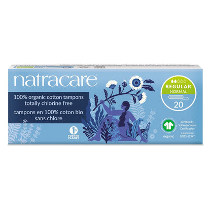 Natracare Bio-Tampons ohne Applikator, 100% Bio-Baumwolle, Regular, chlorfrei, biologisch abbaubar (1 Packung, 20 Tampons)