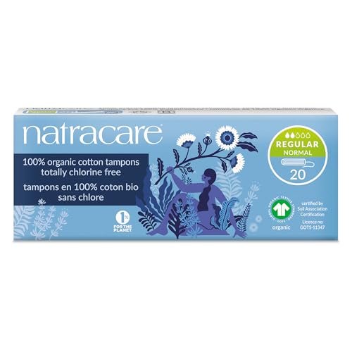 Natracare Bio-Tampons ohne Applikator, 100% Bio-Baumwolle, Regular, chlorfrei, biologisch abbaubar (1 Packung, 20 Tampons)