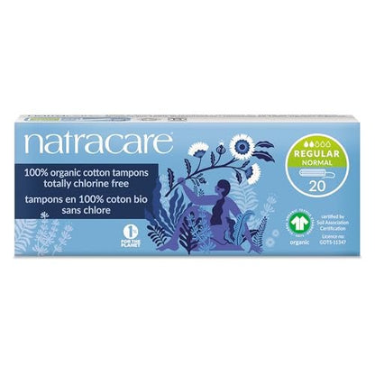 Natracare Bio-Tampons ohne Applikator, 100% Bio-Baumwolle, Regular, chlorfrei, biologisch abbaubar (1 Packung, 20 Tampons)