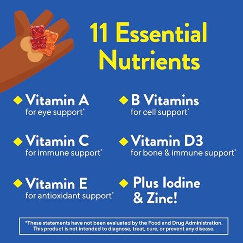 L'il Critters Gummy Vites – Tägliche Gummimultivitamine für Kinder mit Vitamin C und D3 zur Immununterstützung, Kirsch-, Erdbeer-, Orangen-, Ananas- und Blaubeergeschmack, 70 Gummis