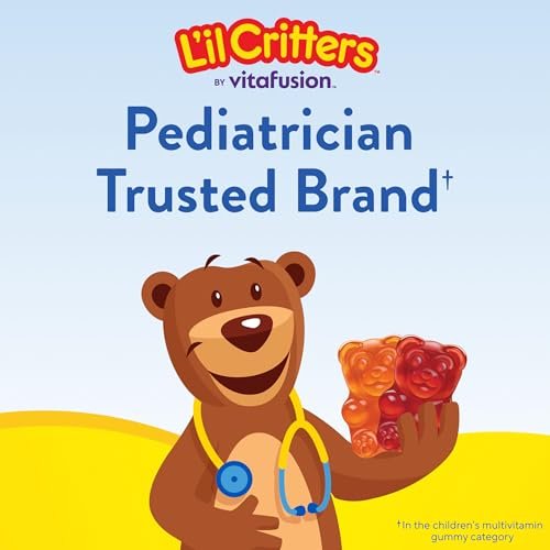 L'il Critters Gummy Vites – Tägliche Gummimultivitamine für Kinder mit Vitamin C und D3 zur Immununterstützung, Kirsch-, Erdbeer-, Orangen-, Ananas- und Blaubeergeschmack, 70 Gummis