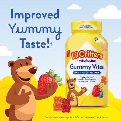 L'il Critters Gummy Vites – Tägliche Gummimultivitamine für Kinder mit Vitamin C und D3 zur Immununterstützung, Kirsch-, Erdbeer-, Orangen-, Ananas- und Blaubeergeschmack, 70 Gummis