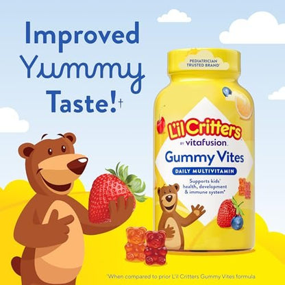 L'il Critters Gummy Vites – Tägliche Gummimultivitamine für Kinder mit Vitamin C und D3 zur Immununterstützung, Kirsch-, Erdbeer-, Orangen-, Ananas- und Blaubeergeschmack, 70 Gummis