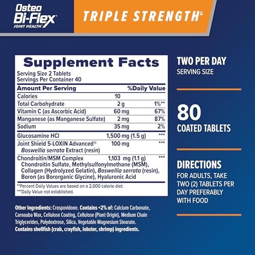 Osteo Bi-Flex Triple Strength Glucosamin & Chondroitin – 80 Tabletten für Gelenkfunktion, Kraft, Flexibilität & Beweglichkeit