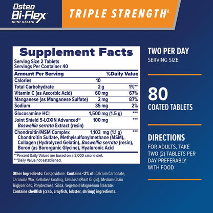 Osteo Bi-Flex Triple Strength Glucosamin & Chondroitin – 80 Tabletten für Gelenkfunktion, Kraft, Flexibilität & Beweglichkeit