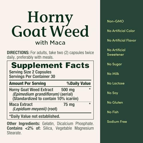 Nature's Bounty Horny Goat Weed mit Maca – Pflanzliches Nahrungsergänzungsmittel, 60 Kapseln