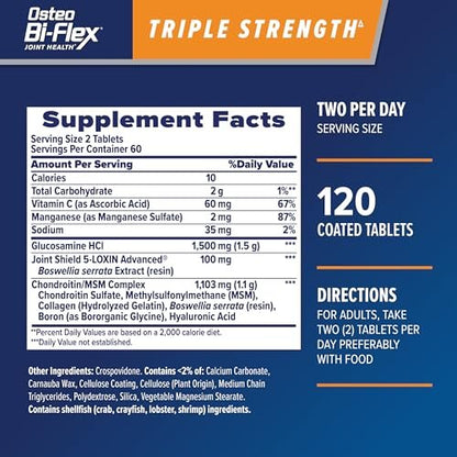 Osteo Bi-Flex Dreifach-Stärke Glucosamin Chondroitin Nahrungsergänzungsmittel, verbessert Gelenkfunktion, Kraft, Flexibilität und Beweglichkeit, 120 überzogene Tabletten