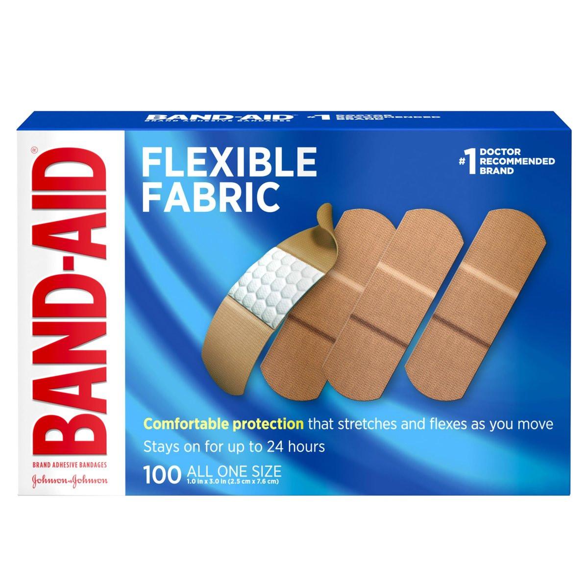 Band-Aid Flexible Fabric Pflaster – Sterile, atmungsaktiv & gepolstert, 100 Stück (1x3 Zoll)