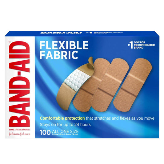 Band-Aid Flexible Fabric Pflaster – Sterile, atmungsaktiv & gepolstert, 100 Stück (1x3 Zoll)