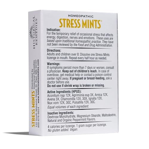 Historical Remedies Stress Mints (1 Pack) | Homöopathische Lutschpastillen gegen Stress & Verdauungsbeschwerden, Bio-Pfefferminzgeschmack, vegan & glutenfrei, nicht gewöhnungsbildend