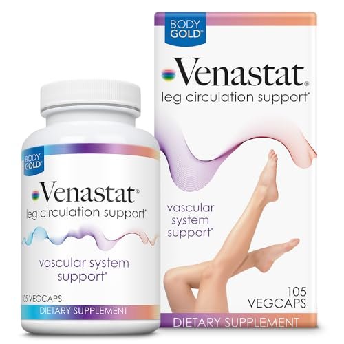 Body Gold Venastat – Krampfadern Unterstützung & Beinvenen Nahrungsergänzung mit Rosskastanie & Diosmin für Männer & Frauen, Gesunder Blutfluss – 105 vegane Kapseln