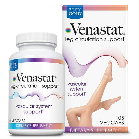 Body Gold Venastat – Krampfadern Unterstützung & Beinvenen Nahrungsergänzung mit Rosskastanie & Diosmin für Männer & Frauen, Gesunder Blutfluss – 105 vegane Kapseln