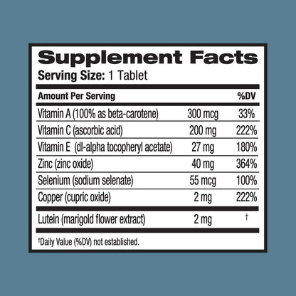 Ocuvite Augen Vitamin & Mineral Ergänzung, Lutein & Antioxidantien Vitamine A, C & E, Zink für Augengesundheit & Unterstützung, Vitamine für die Augen, 60 Tabletten