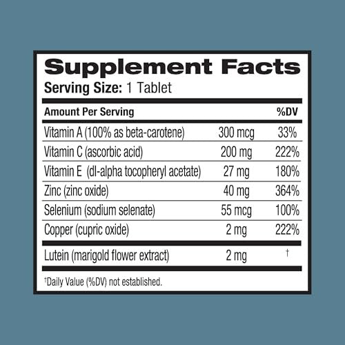 Ocuvite Augen Vitamin & Mineral Ergänzung, Lutein & Antioxidantien Vitamine A, C & E, Zink für Augengesundheit & Unterstützung, Vitamine für die Augen, 60 Tabletten