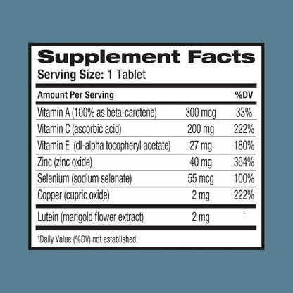 Ocuvite Augen Vitamin & Mineral Ergänzung, Lutein & Antioxidantien Vitamine A, C & E, Zink für Augengesundheit & Unterstützung, Vitamine für die Augen, 60 Tabletten